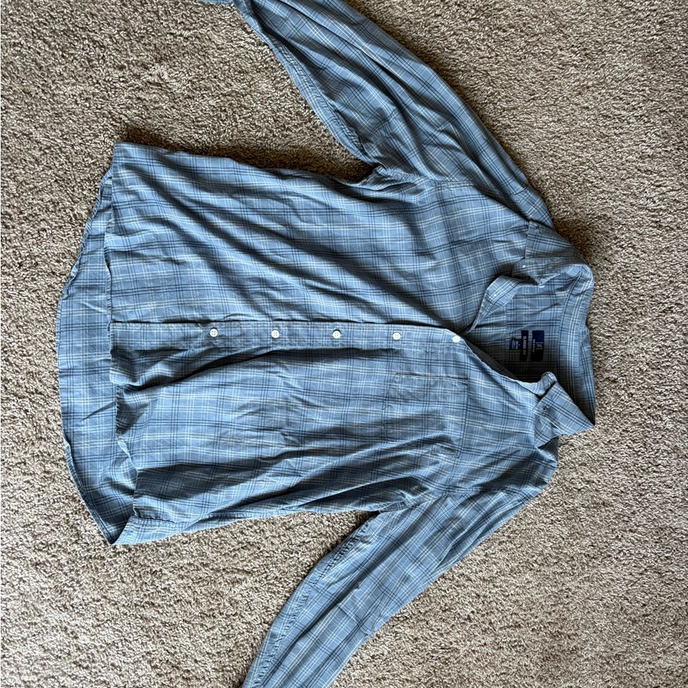 George Light Blue Plaid Long-Sleeve Button-Down Shirt